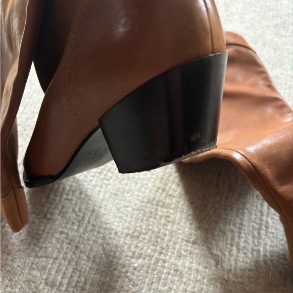 ZARA Knee-High Leather Boots Western Cowboy Brown Tan 39 8 Trendy - Picture 7 of 9